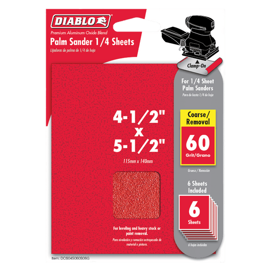 Palm Sander 4-1/2 in. x 5-1/2 in. 60-Grit Clamp-On Sanding Sheet (6-Pack)- Damaged Box