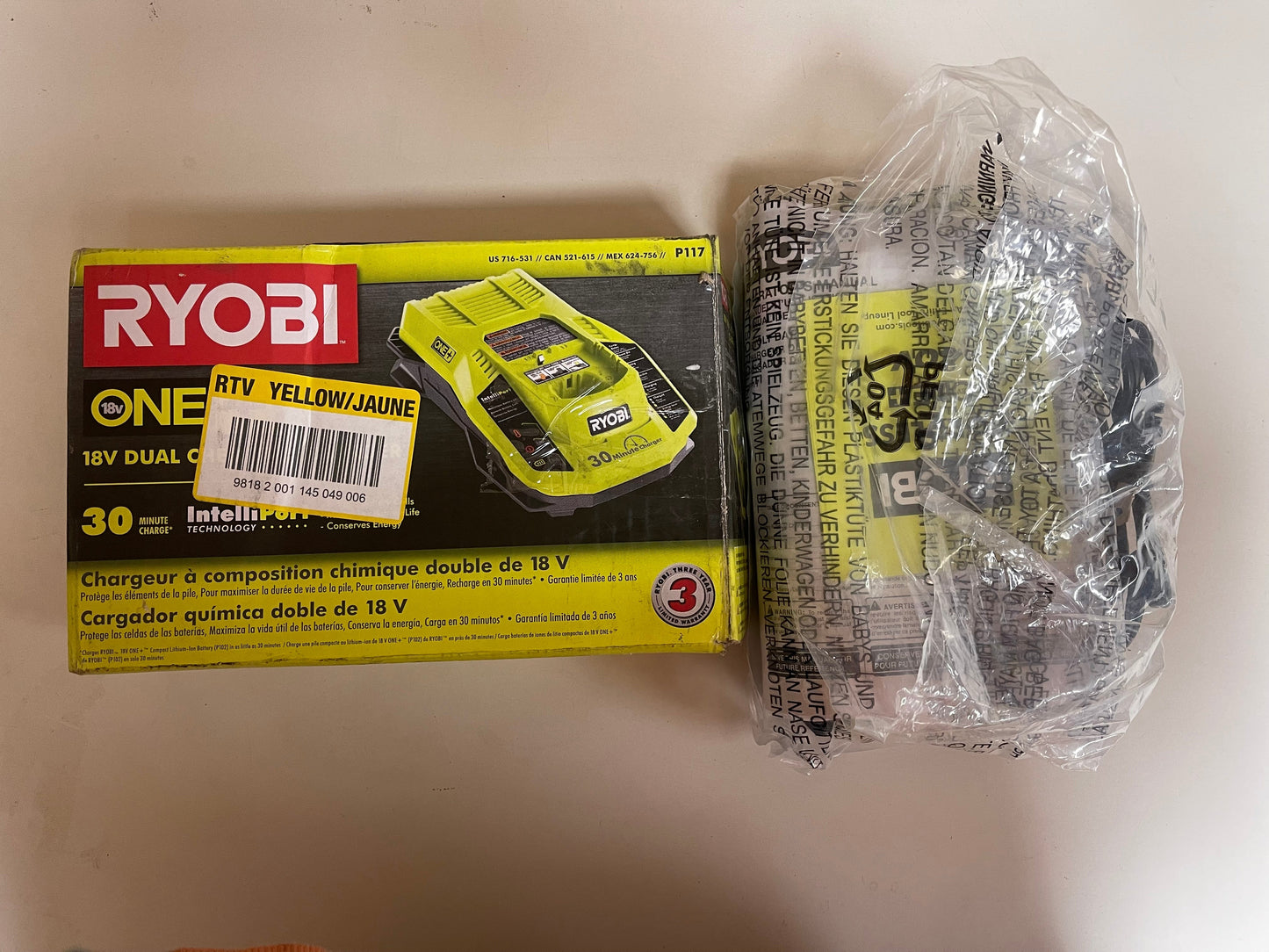 Ryobi One Plus 18V Dual Intelliport Charger Damaged Box