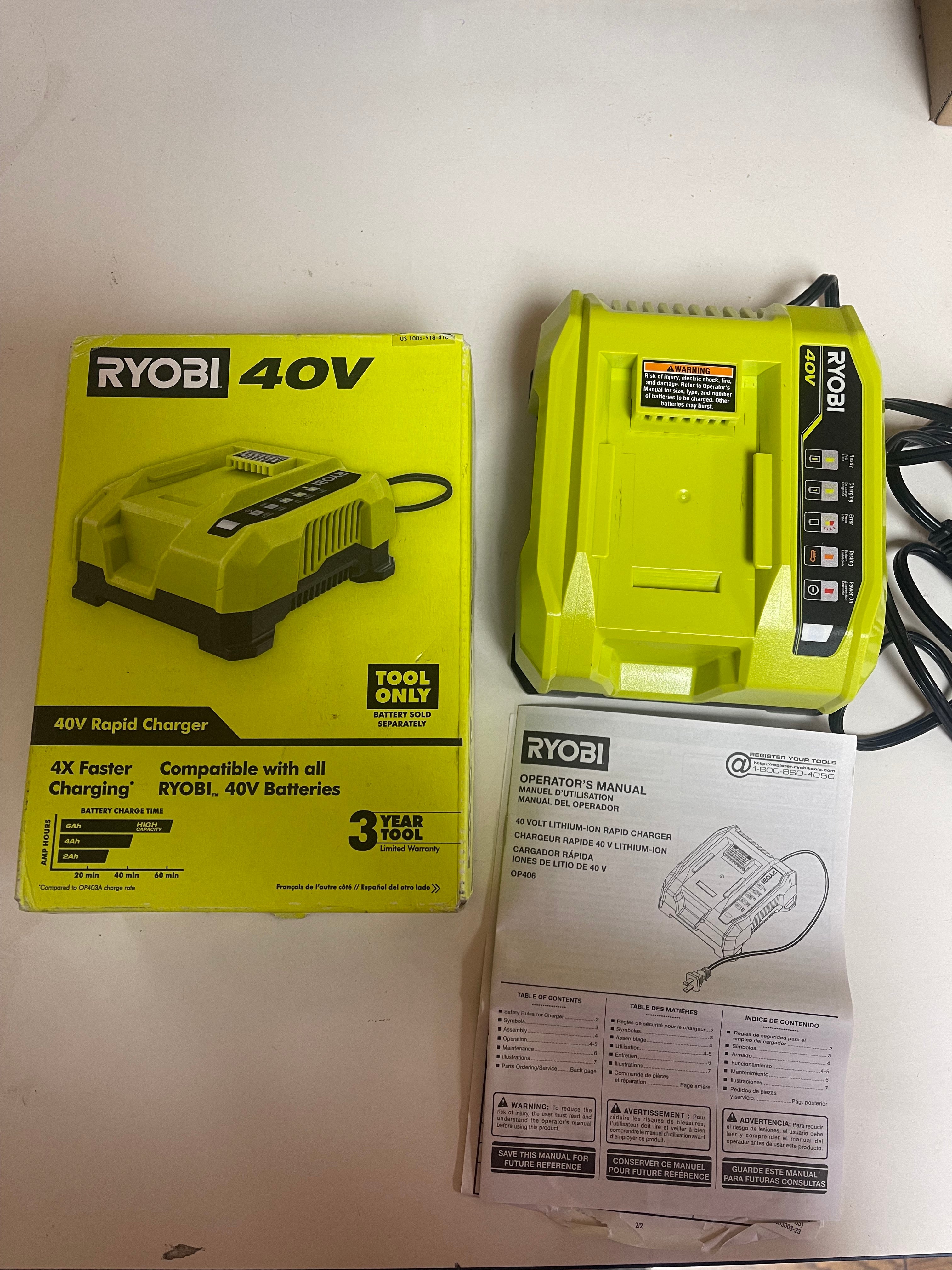 Ryobi 40 Volt Rapid Charger Damaged Box Tool Mart Inc