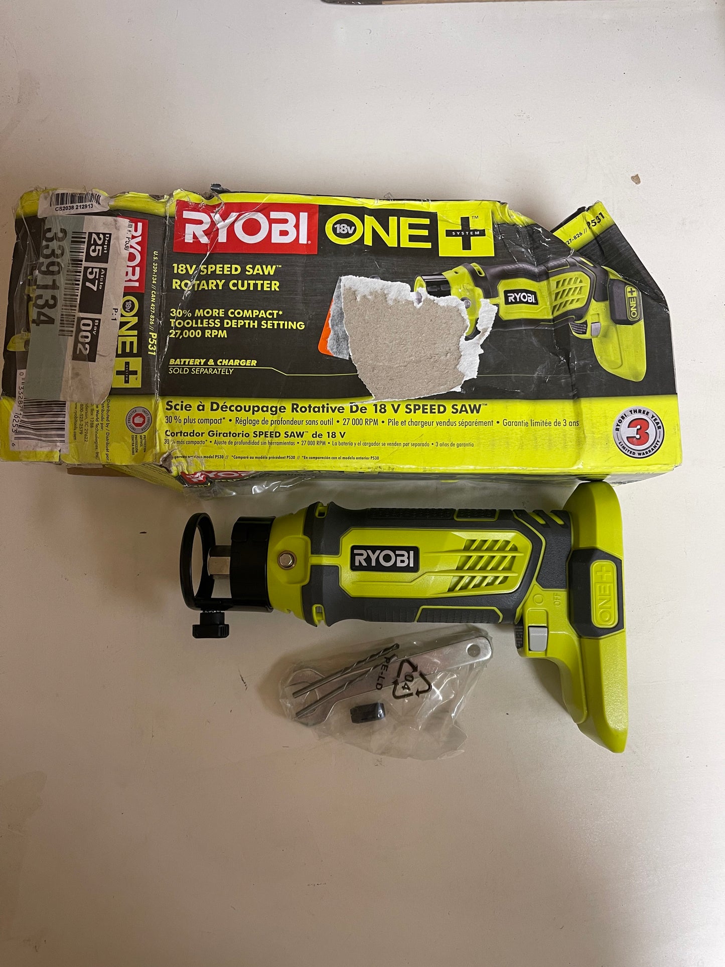 Ryobi One Plus 18V Speed Saw Rotary Cutter (Tool Only) Damaged Box