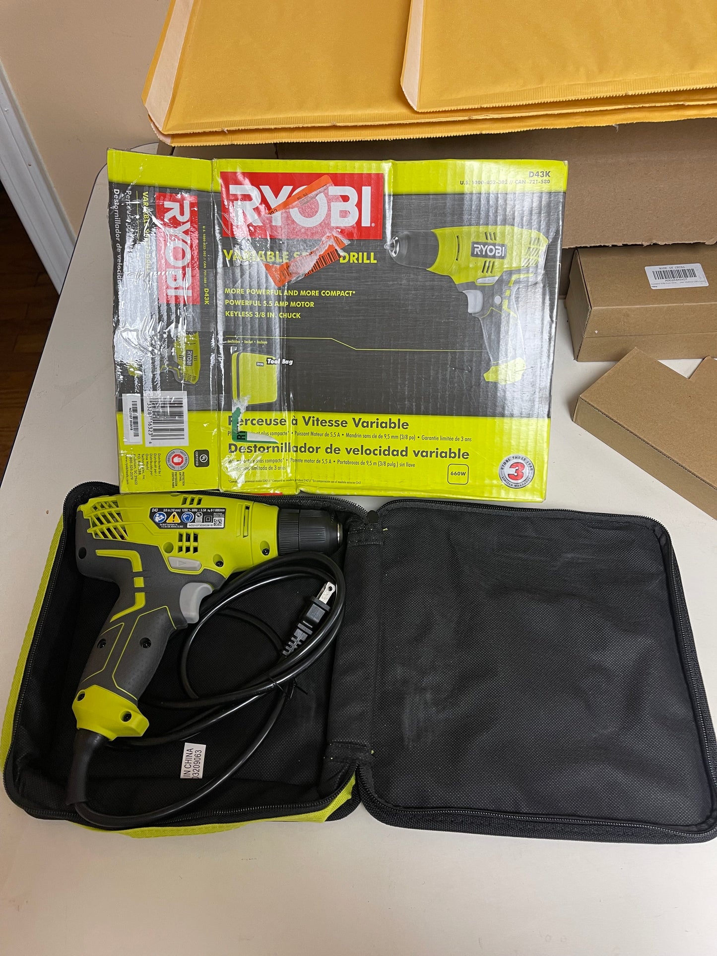 Ryobi 5.5 Amp Corded 3/8in. Variable Speed Compact Drill/Driver With Bag Damaged Box