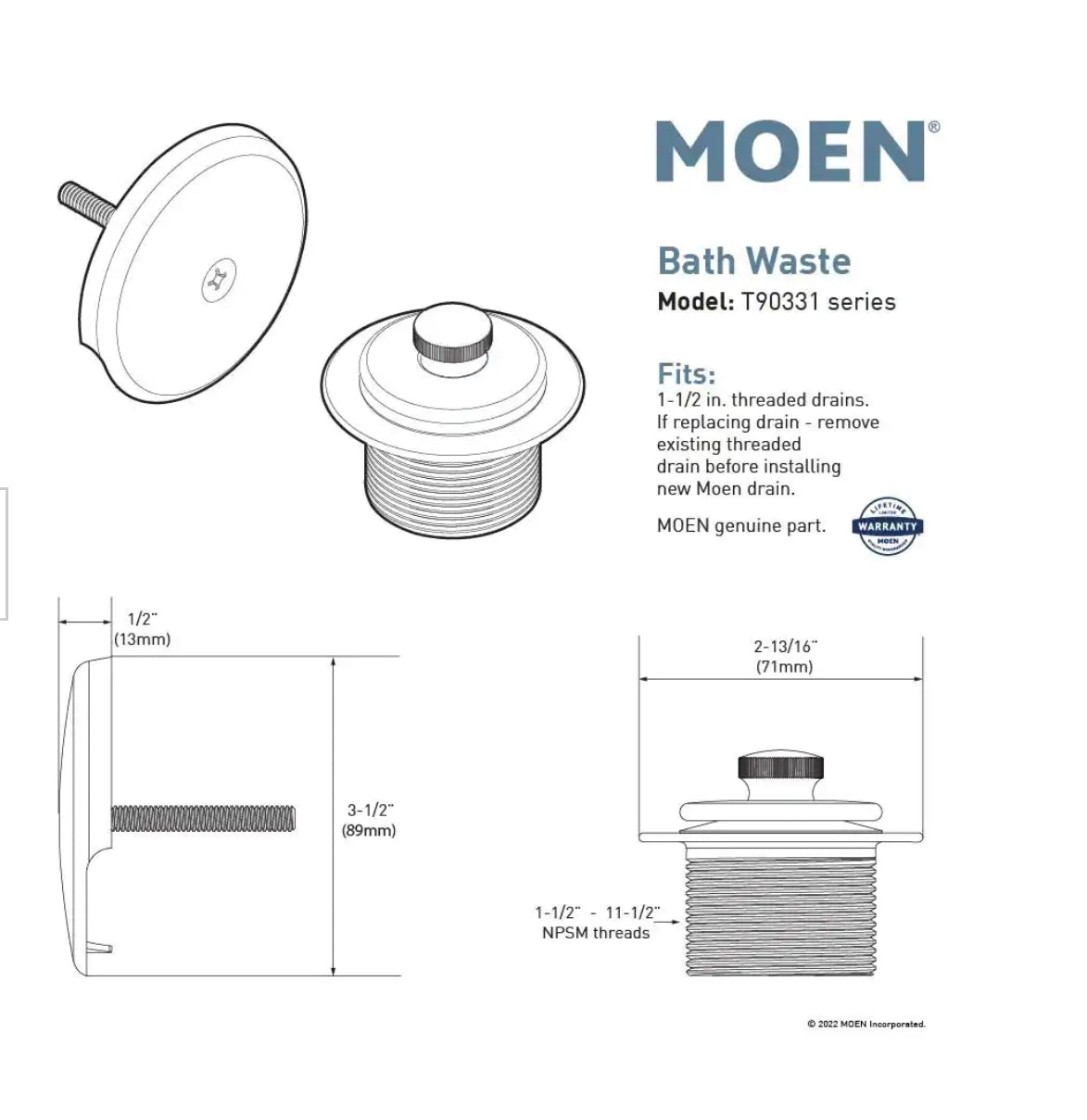 Moen Tub and Shower Drain Covers in Chrome Damaged Box Tool Mart Inc.