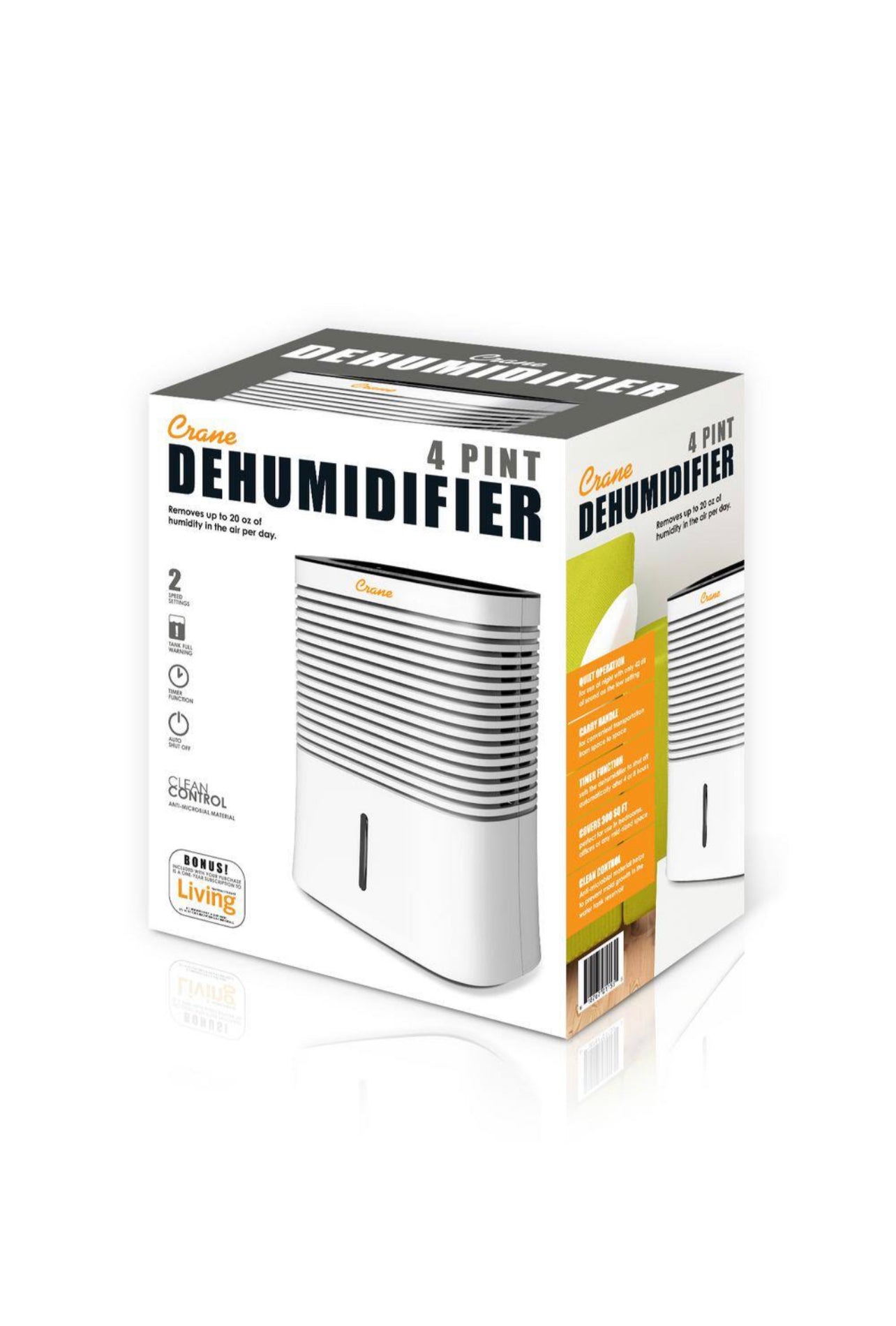 Crane 4 Pint Compact Dehumidifier with 2 Settings for Small to Medium Rooms up to 300 sq.ft. Damaged Box