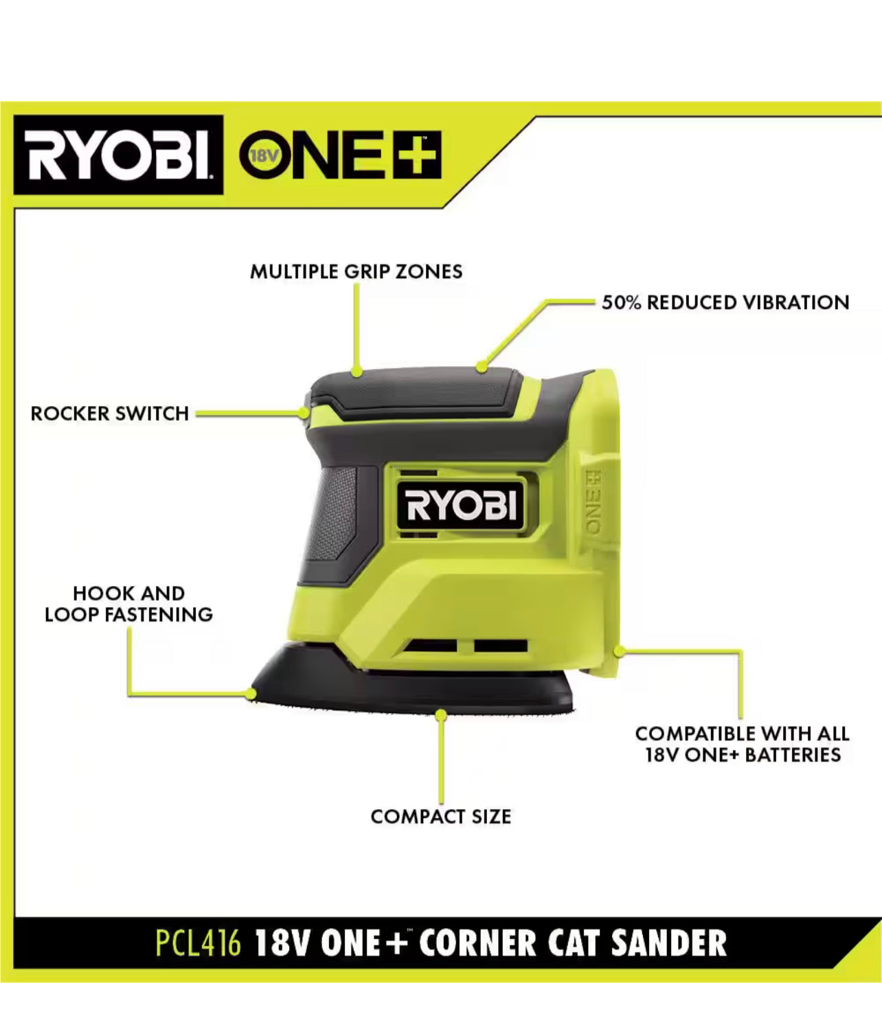 Ryobi One Plus 18V Cordless Corner Cat Finish Sander (Tool Only) Damaged Box