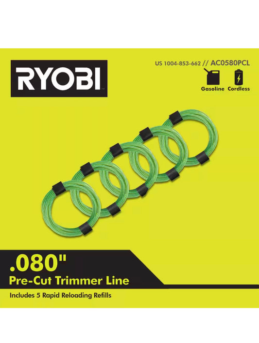 Ryobi 0.080 in. x 16 ft. Pre-Cut Spiral Trimmer Line (5-Pack) Damaged Box