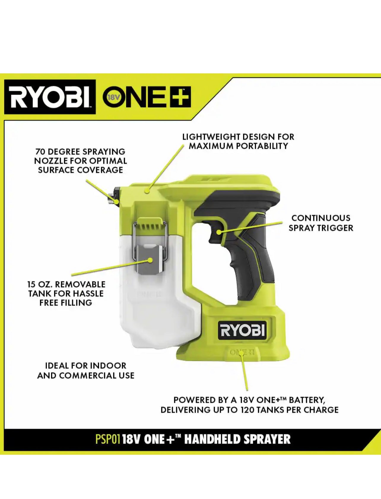 Ryobi One Plus 18V Cordless Handheld Sprayer Tool Only Damaged