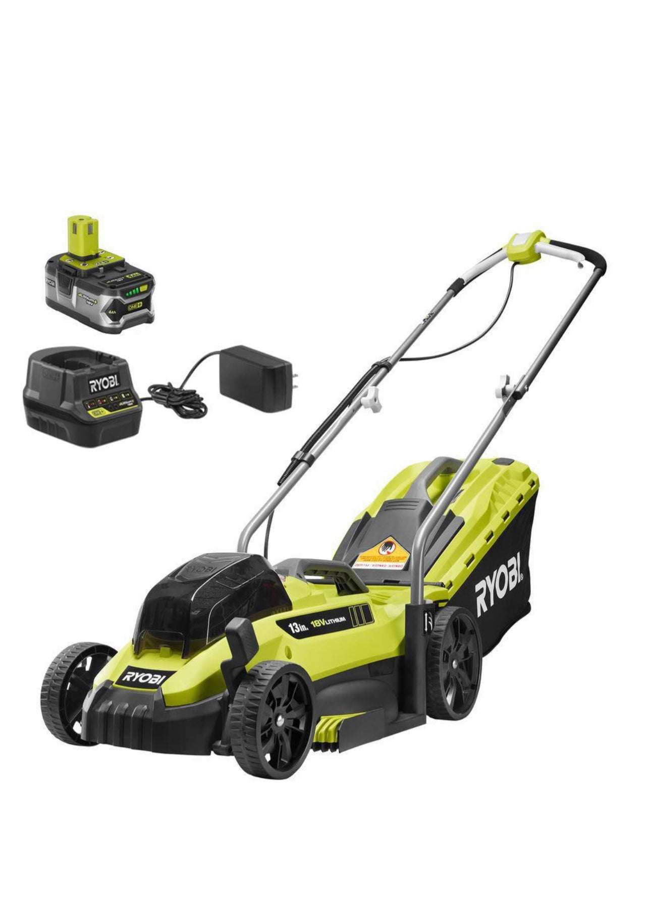 Ryobi 13 in. ONE+ 18V Lithium-Ion Cordless Battery Walk Behind Push Lawn Mower - 4.0 Ah Battery/Charger Included Damaged Box