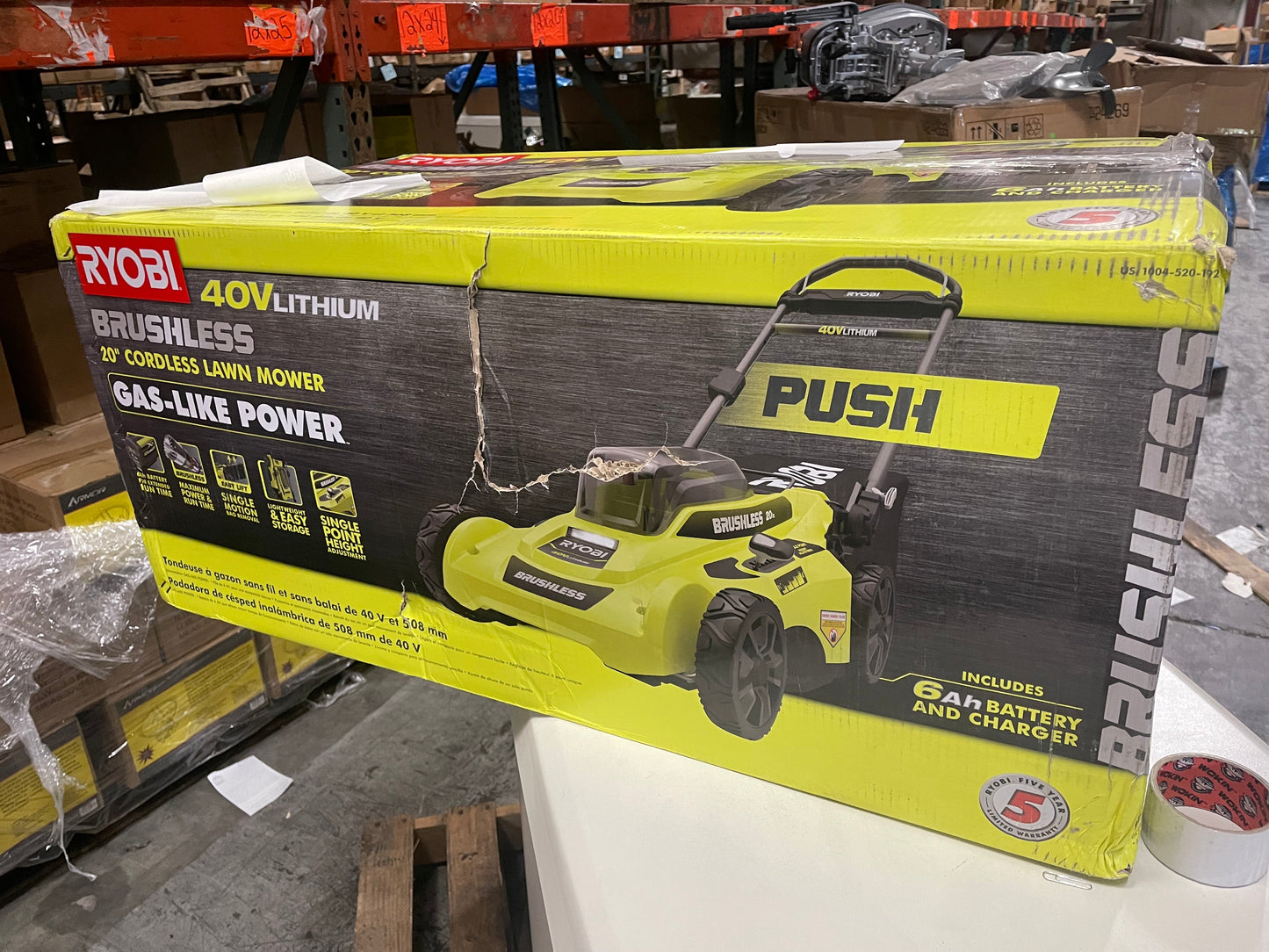 Ryobi 40V Brushless 20 in. Cordless Battery Walk Behind Push Lawn Mower with 6.0 Ah Battery and Charger Damaged Box