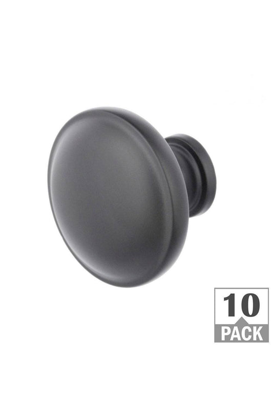 Everbilt Domed 1-1/4 in. Matte Black Classic Round Cabinet Knob (10-Pack)