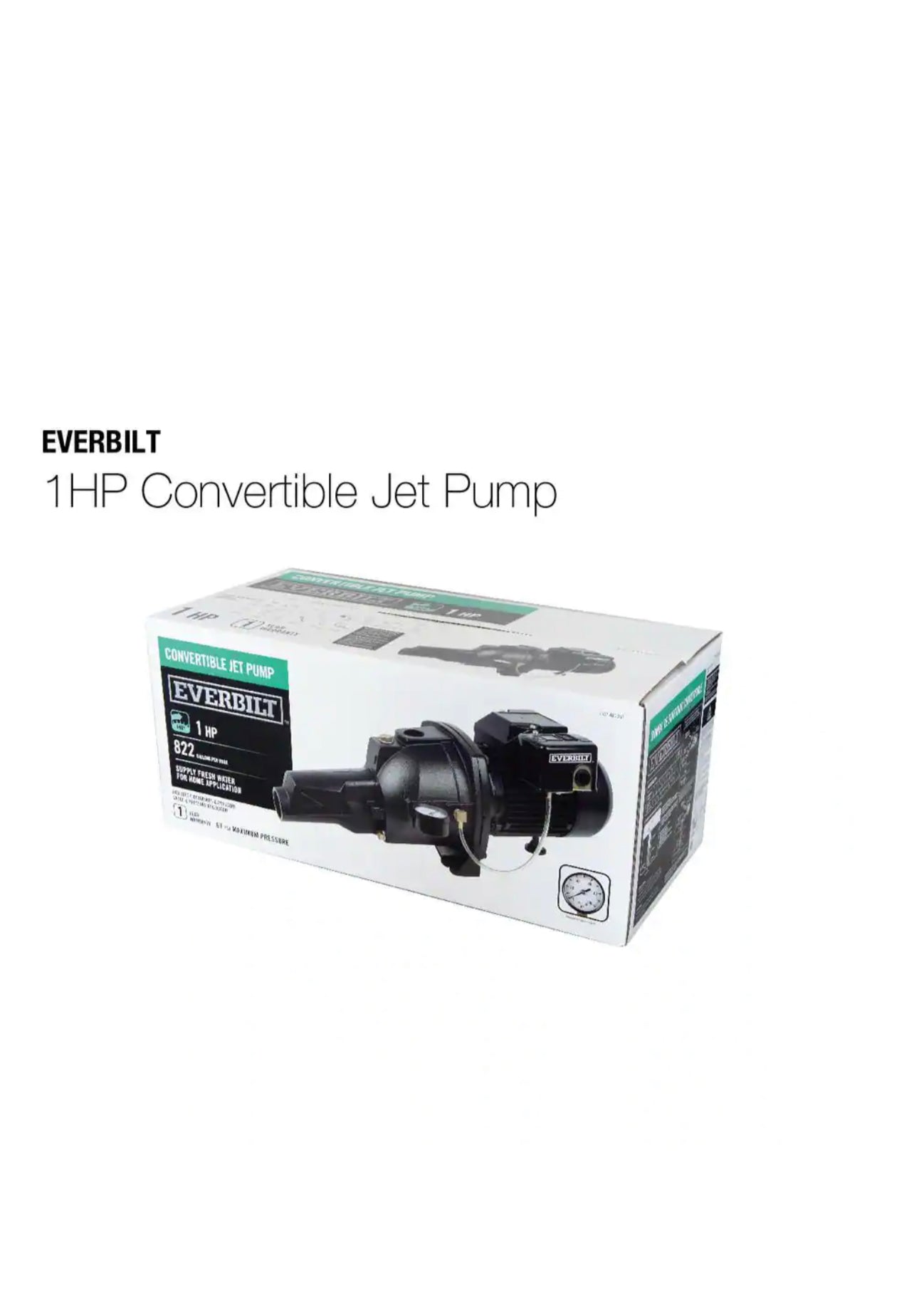 Everbilt 1 HP Convertible Jet Pump Damaged Box