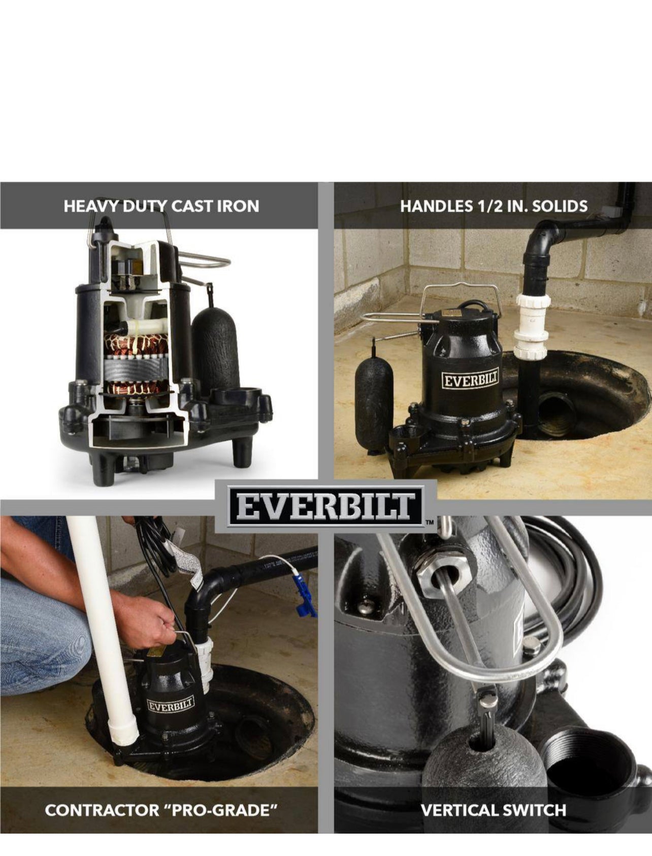 Everbilt 1 2 HP Cast Iron Sump Pump Damaged Box Tool Mart Inc