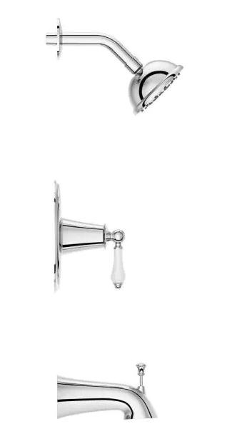 Pfister Courant Single Handle 1 Spray Tub and Shower Faucet with White Ceramic Lever Handle in Polished Chrome *Damaged Box*