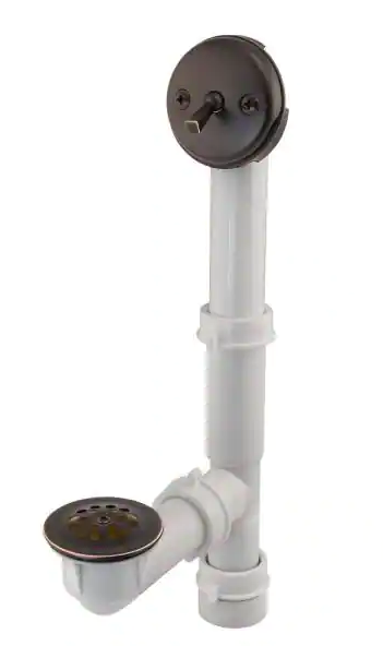 Everbilt Trip Lever 1 1/2 inch White Poly Pipe Bath Waste and Overflow Tub Drain in Oil Rubbed Bronze Damaged Box