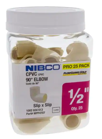 NIBCO 1/2 in. CPVC-CTS Slip x Slip 90 Elbow Fitting Pro Pack (25-Pack) Damaged Box