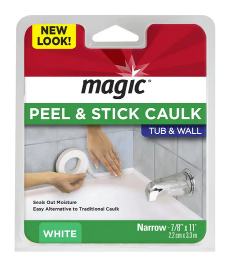 Magic 7/8 inch x 11 ft Tub and Wall Peel and Stick Caulk Strip in White Damaged Box
