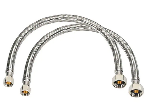 Homewerks 1/2 inch FIP x 3/8 inch OD COMP x 16 inch Braided Stainless Steel Faucet Supply Line 2 Pack Damaged Box