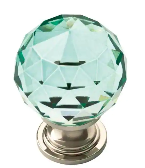 Liberty 1 3/16 inch 30mm Satin Nickel and Dark Teal Faceted Glass Cabinet Knob