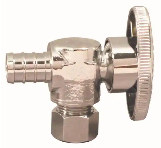 Apollo 1/2 in Chrome Plated Brass PEX Barb x 3/8 inch Compression Quarter Turn Angle Stop Valve