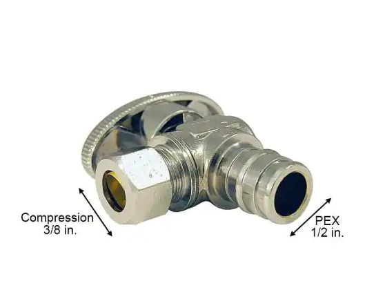 Apollo 1/2 inch Chrome Plated Brass PEX-A Expansion Barb x 3/8 inch Compression Quarter Turn Angle Stop Valve