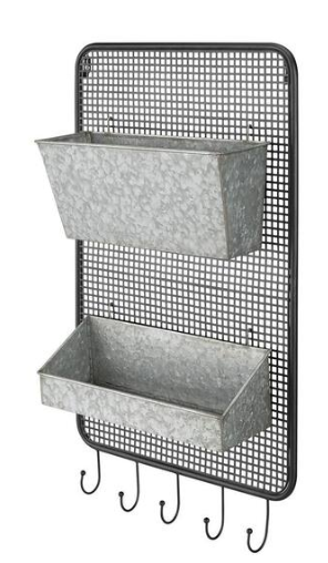 StyleWell Black and Galvanized Metal Wall Organizer with 5 Hooks