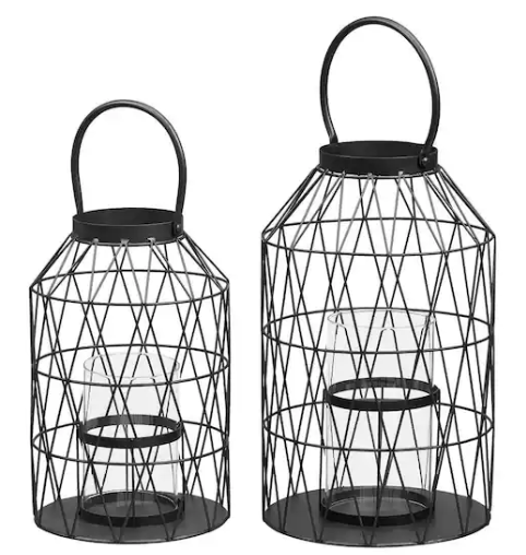 Home Decorators Collection Black Wire Candle Hanging or Tabletop Lantern Set of 2