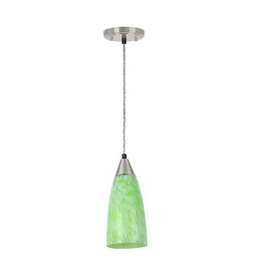Aspen Creative 1-Light Satin Nickel Pendant with Green Art Glass Shade Damaged Box