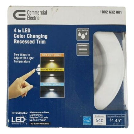 Commerical Electric White Commercial Electric 4in. Integrated Color Changing LED Recessed Trim 5-Way Damaged Box
