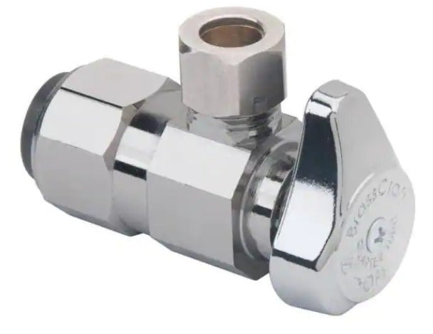BrassCraft 1/2 in. Push Connect Inlet x 3/8 in. Compression Outlet 1/4-Turn Angle Valve *DAMAGED BOX*