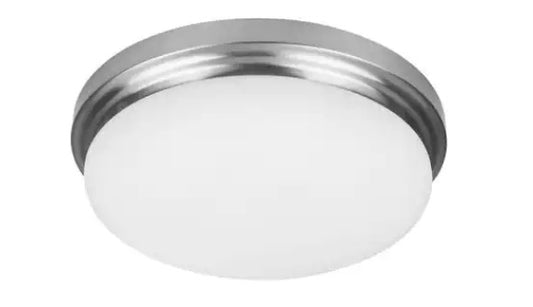 Hampton Bay Chilton 15 in. 170-Watt Equivalent Brushed Nickel Selectable Integrated LED Flush Mount with Glass Shade Damaged Box