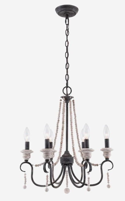 Oaks Decor  Farmhouse wood chandelier 6-Light Weathered Wood French Country/Cottage Beaded Chandelier *Damaged Box*