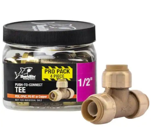 SharkBite 1/2 in. Push-to-Connect Brass Tee Fitting Pro Pack (4-Pack) *DAMAGED BOX*