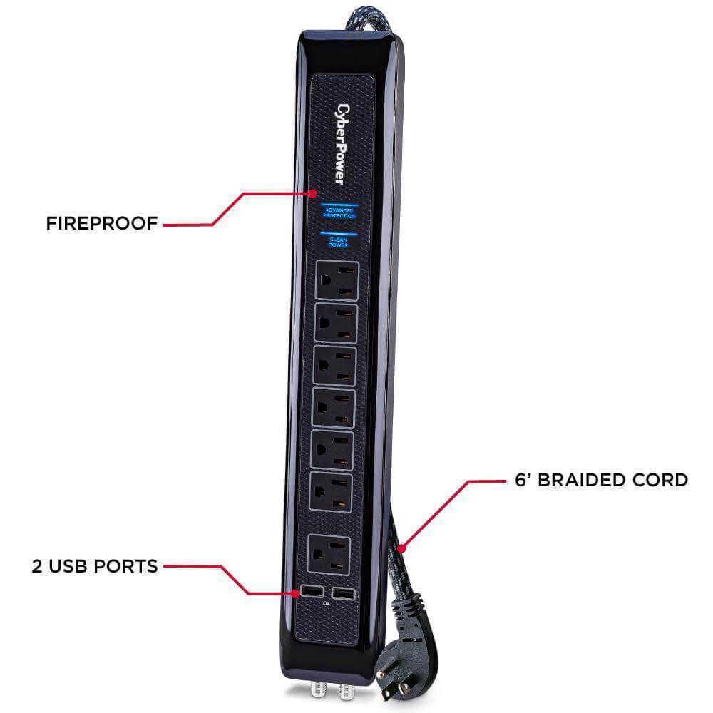 Black surge protector braided cord damaged package-cables & cords-Tool Mart Inc.
