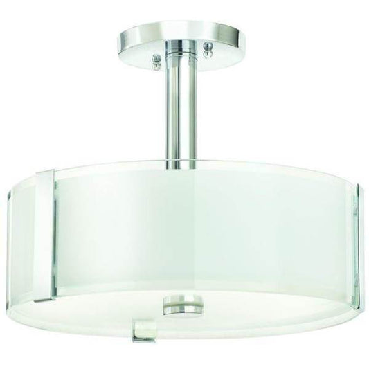 Bourland 14 in. 3-Light Polished Chrome Semi-Flush Mount with Glass Drum Shade Damaged Box-Lighting-Tool Mart Inc.