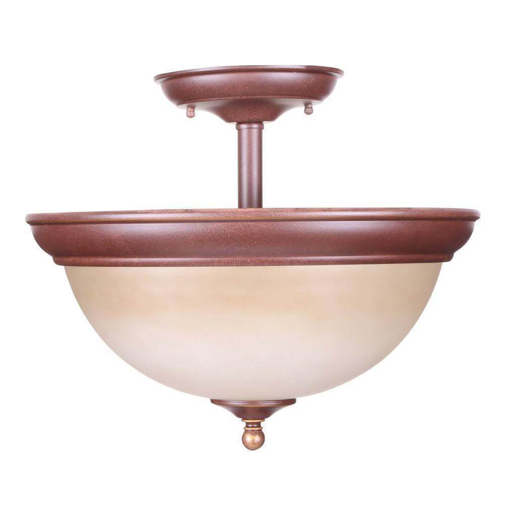 Bristol Collection 13 in. 2-Light Nutmeg Bronze Semi-Flush Mount with Tea Stained Glass Shade Damaged Box-Lighting-Tool Mart Inc.
