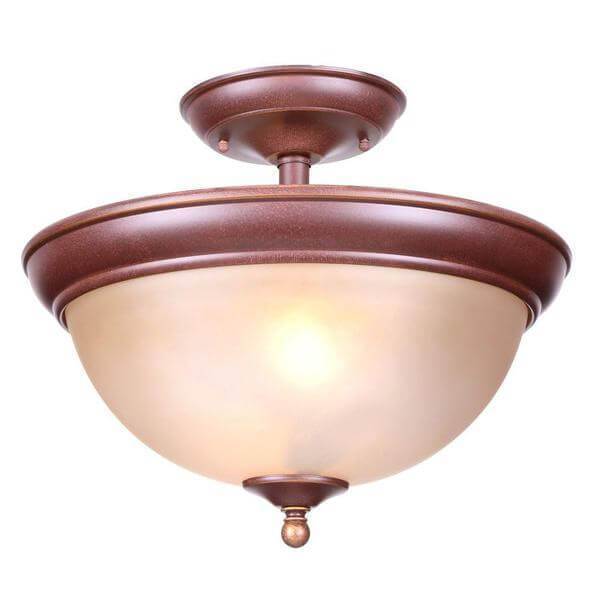 Bristol Collection 13 in. 2-Light Nutmeg Bronze Semi-Flush Mount with Tea Stained Glass Shade Damaged Box-Lighting-Tool Mart Inc.