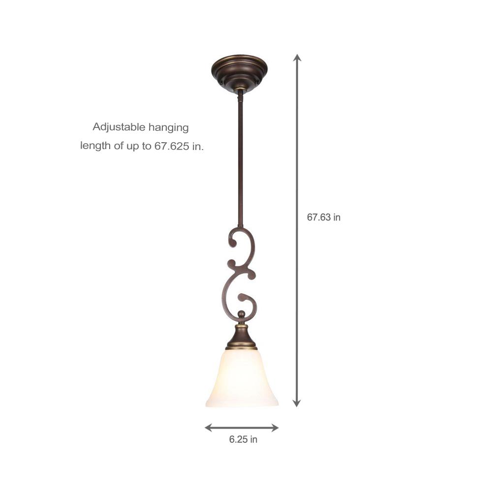 Hampton Bay Somerset One Light Oil Rubbed Bronze Mini Pendant with Bell Shaped Frosted Glass Shade Damaged Box