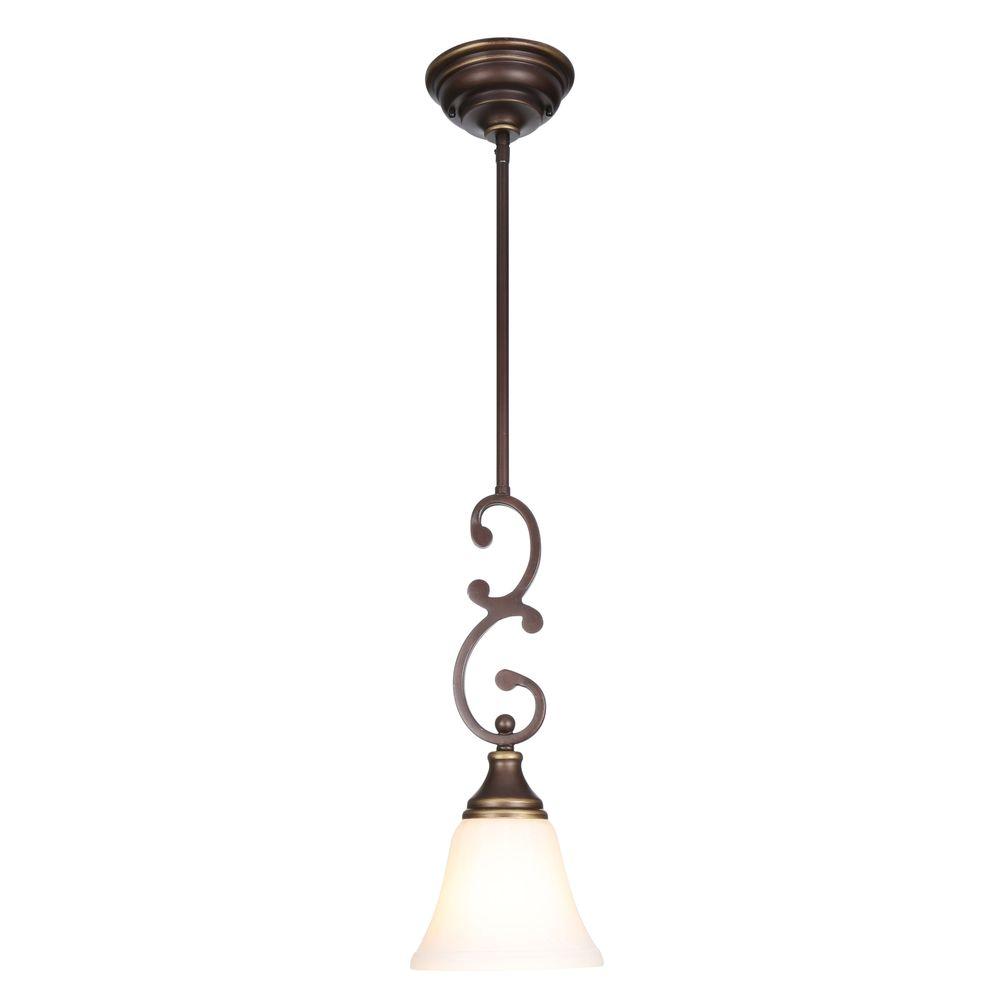 Hampton Bay Somerset One Light Oil Rubbed Bronze Mini Pendant with Bell Shaped Frosted Glass Shade Damaged Box