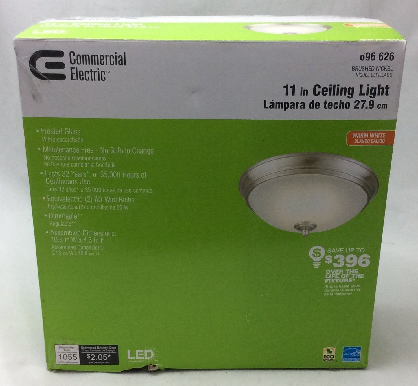 Brushed nickel LED ceiling light with frosted white glass shade *damaged box*-Lighting-Tool Mart Inc.