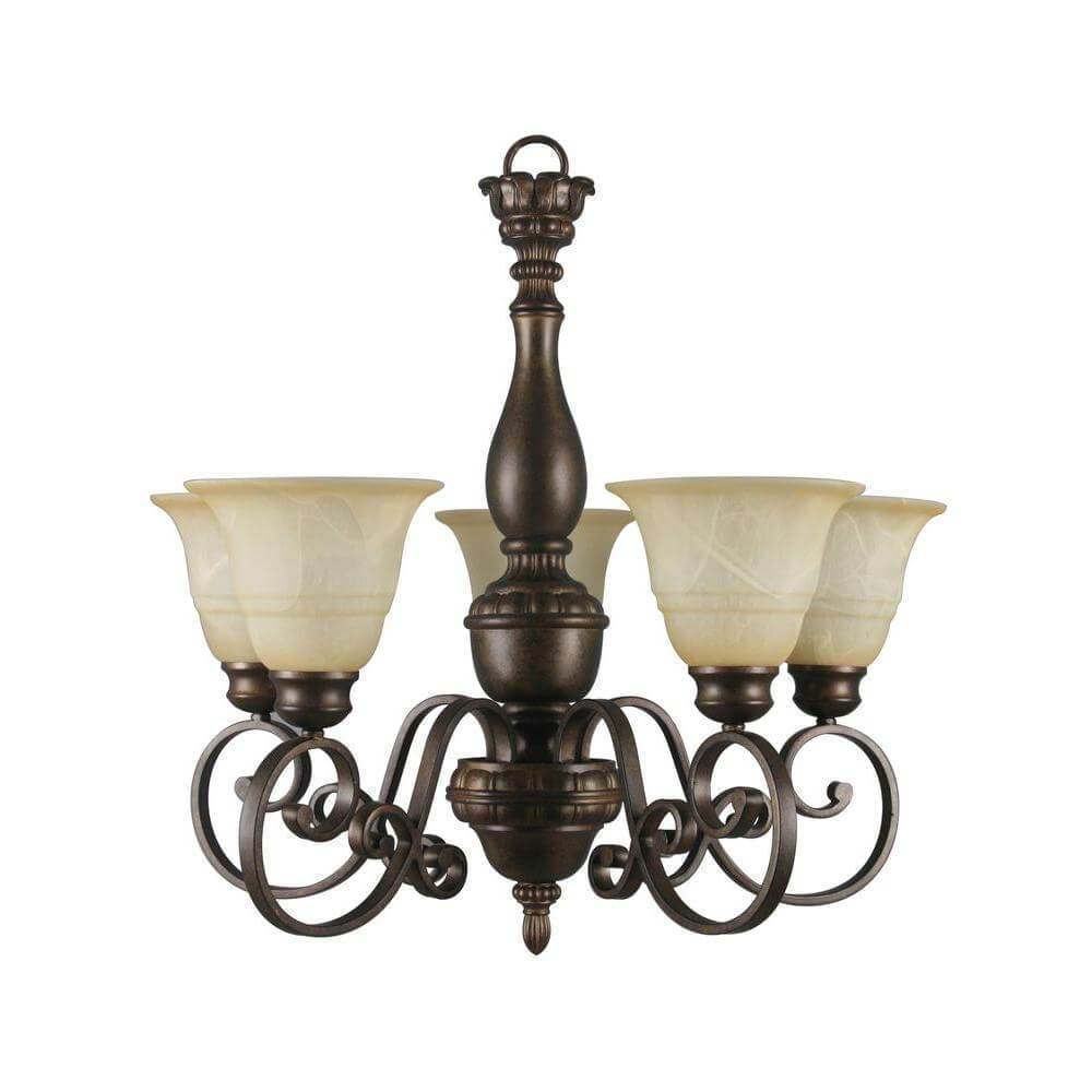 Carina 5-Light Aged Bronze Chandelier with Tea-Stained Glass Shade Damaged Box-Lighting-Tool Mart Inc.