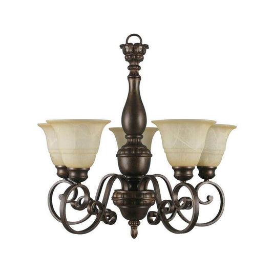 Carina 5-Light Aged Bronze Chandelier with Tea-Stained Glass Shade Damaged Box-Lighting-Tool Mart Inc.