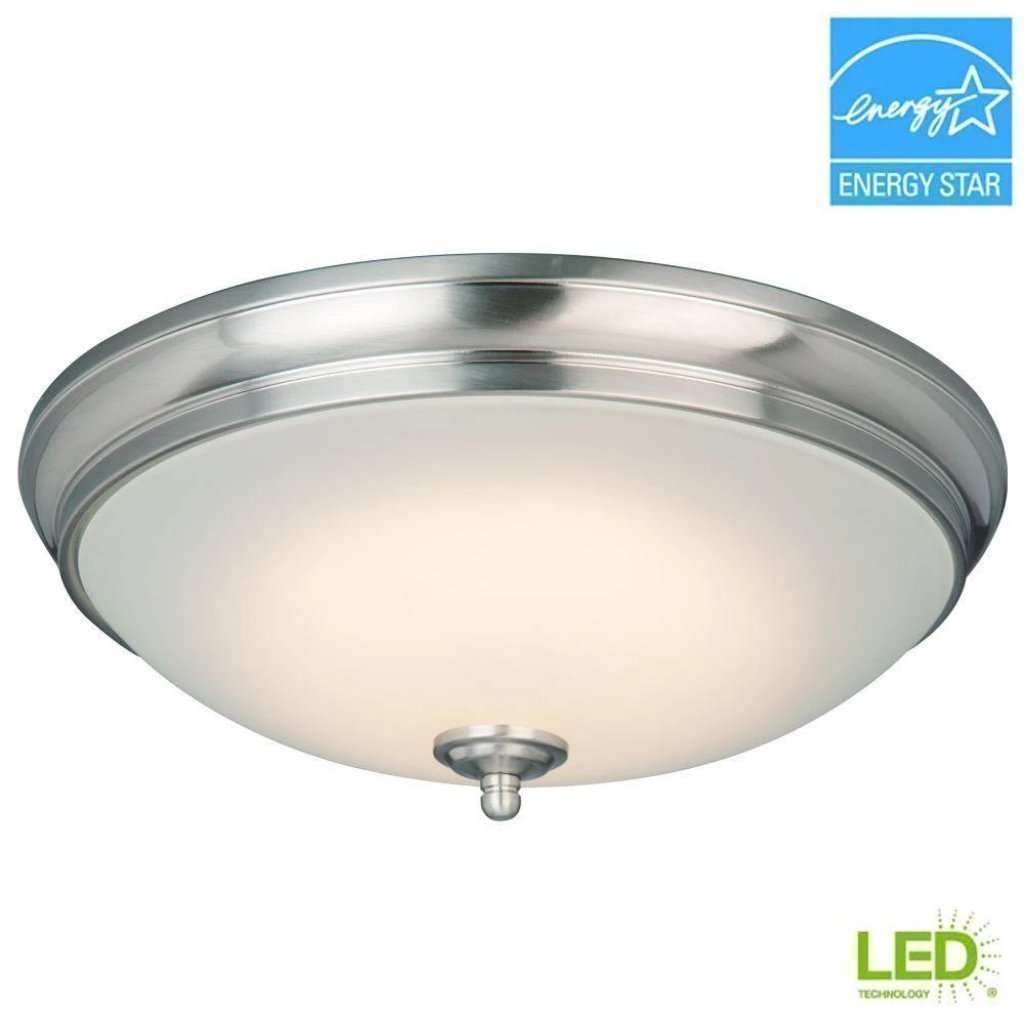 Commercial Electric 13 in. 60-Watt Equivalent Brushed Nickel Integrated LED Flush Mount with White Glass Shade Damaged Box-light-Tool Mart Inc.