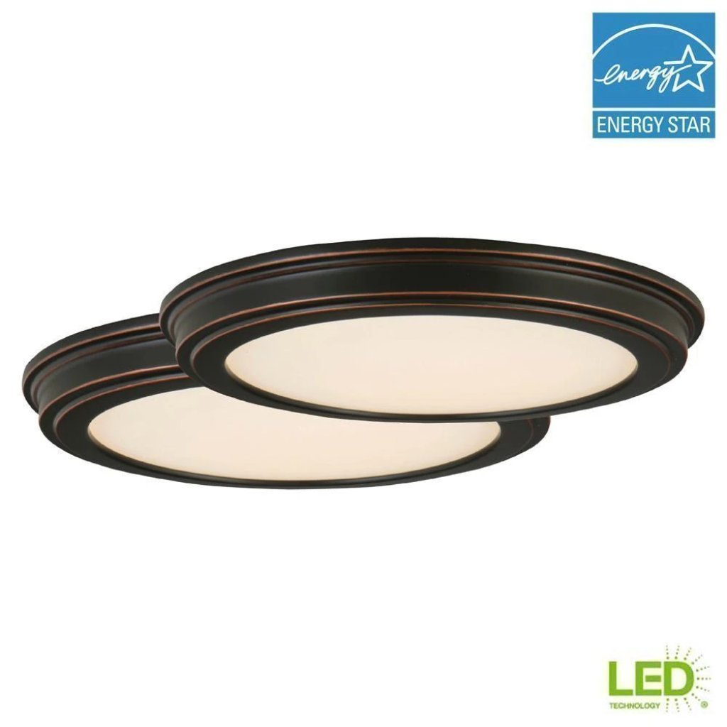 Commercial Electric 13 in. Oil Rubbed Bronze LED Ceiling Flush Mount with White Acrylic Shade (2-Pack) Damaged Box-light-Tool Mart Inc.