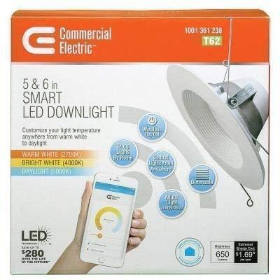 Commercial Electric Wink Compatible 5 in. and 6 in. 65w Equivalent White LED Smart Recessed Trim with Color Tunable Feature (2700K to 5000K) Damaged Box-recessed fixtures-Tool Mart Inc.