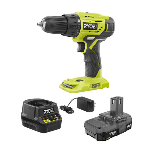 Ryobi One Plus 18V Cordless 3/8 in. Drill And Driver Kit with 1.5 Ah Battery and Charger Damaged Box