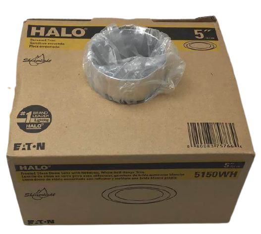 Halo E26 Series 5 inch White Recessed Ceiling Light Self Flanged Shower Trim with Frosted Glass Lens Damaged Box
