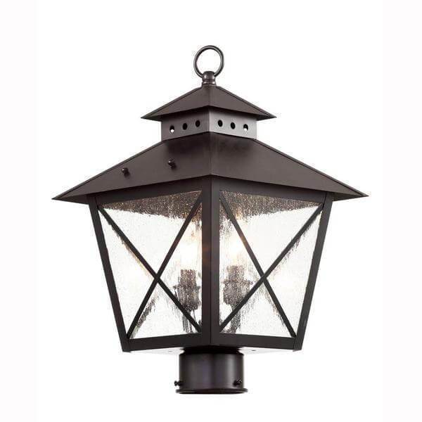 Farmhouse 2-Light Outdoor Black Post Top Lantern with Seeded Glass Damaged Box-outdoor lighting-Tool Mart Inc.