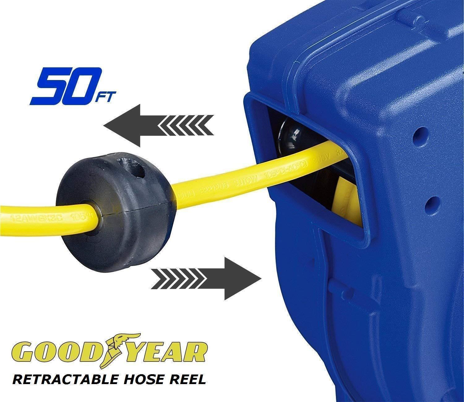 Goodyear Enclosed Retractable Air&water Hose Reel, 3/8 50 ft. 300psi