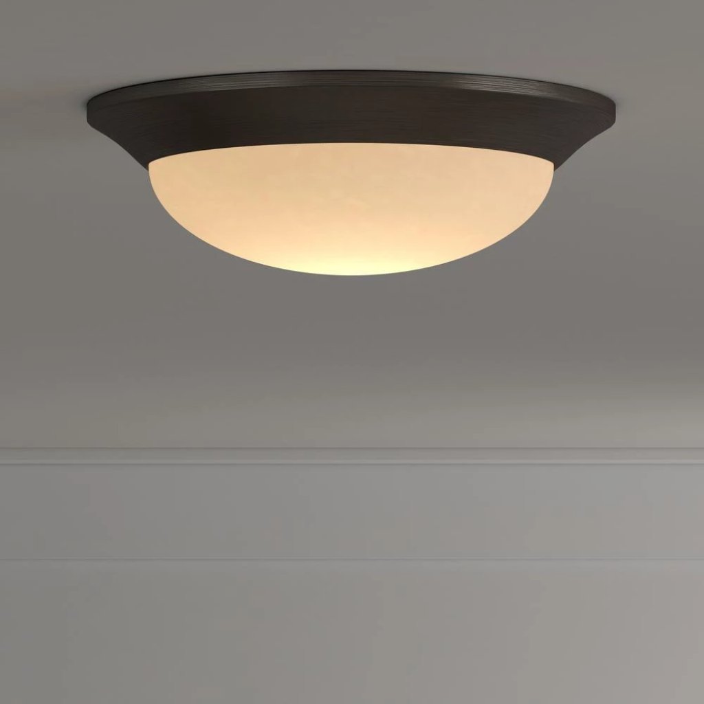 Hampton Bay 12.7 in. 120-Watt Equivalent Oil-Rubbed Bronze Integrated LED Flush Mount with Etched Linen Glass Shade Damaged Box-light-Tool Mart Inc.