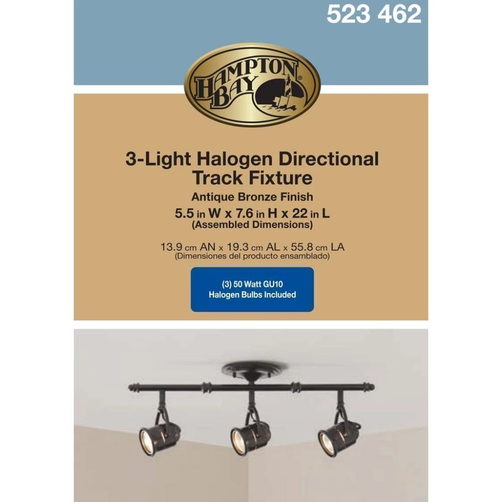 Hampton Bay 3-Light Antique Bronze Ceiling Bar Track Lighting Kit Damaged Box-light-Tool Mart Inc.