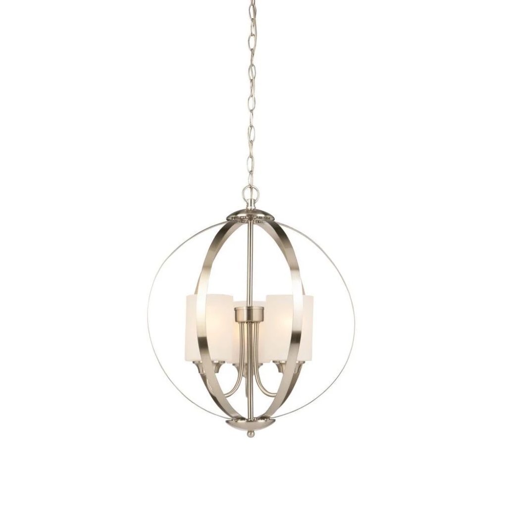 Hampton Bay 3-Light Brushed Nickel Chandelier with Etched White Glass Shades Damaged Box-light-Tool Mart Inc.